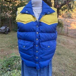 Vintage Blue and Yellow Western Goose Down Puffer Vest Small